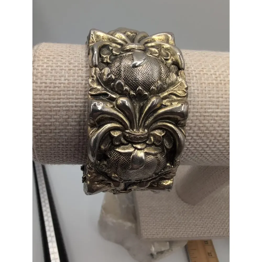 Vintage Whiting & Davis Heavy Baroque Repousse Hinged Cuff Bracelet